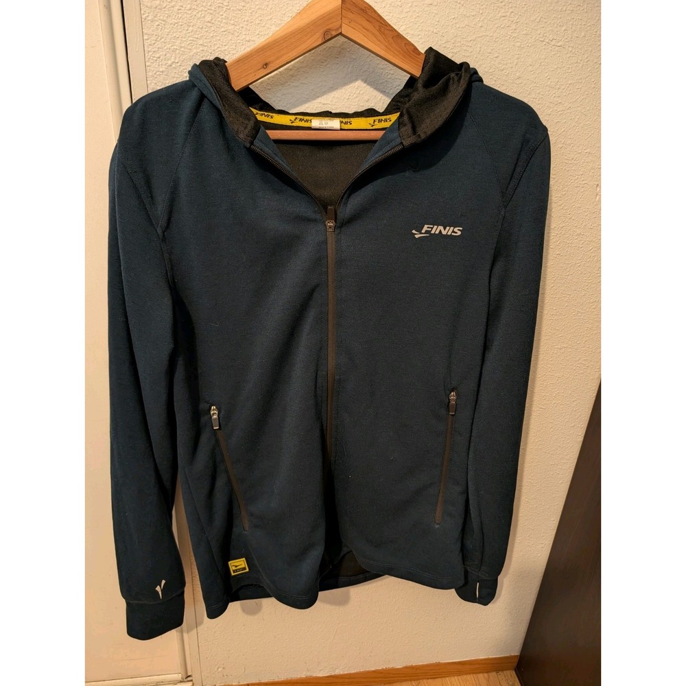 Finis Tech‎ Blue Warm Up Hooded Thumb Holes Full Zip Jacket Men's M